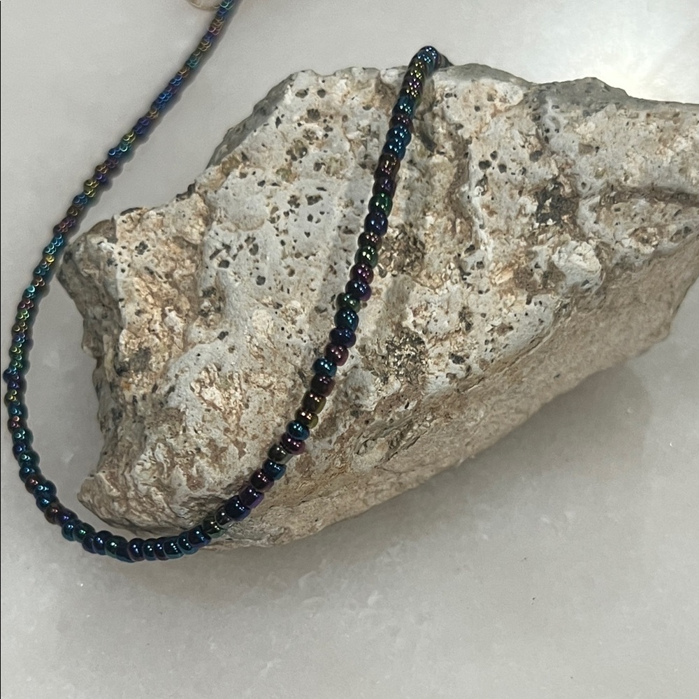 Beaded Blue Quartz and Rainbow Hematite Necklace - Picture 5 of 5